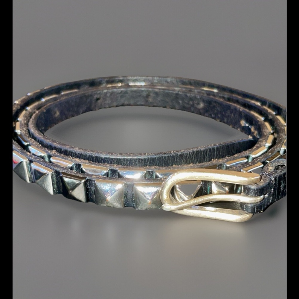 Sold EBay Vintage Linea Pelle Black Leather Skinny Studded Belt